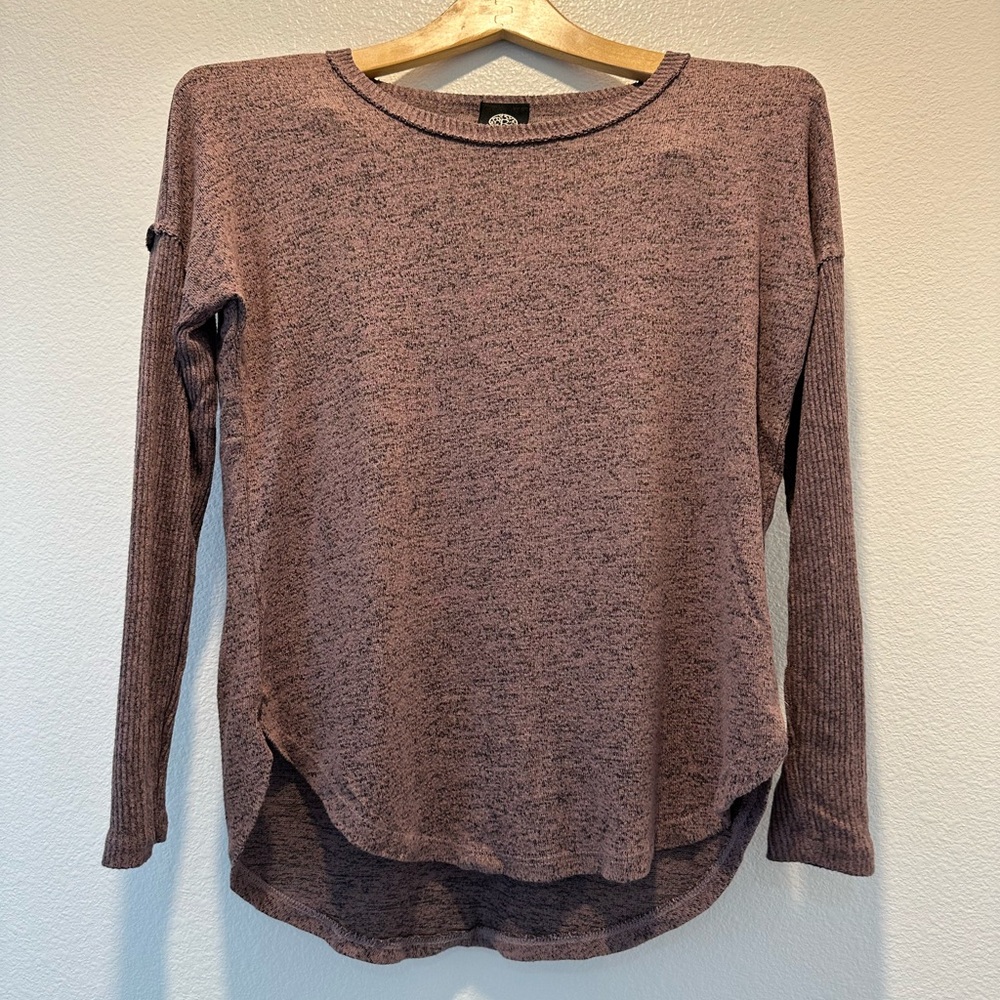 Bobeau - Women's Heathered Purple Long Sleeve Top - XSP